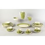 Susie Cooper: a large part dinner and coffee service, decorated with bands of green fern,