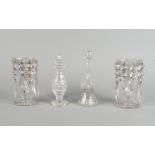 A pair of cut glass and lustre candle sticks, 19th century, 17.