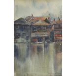 Georgina E W Offord, British, late 19th/early 20th century- Houses on the water; watercolour,