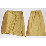 Set of three gold damask curtains, lined and interlined,