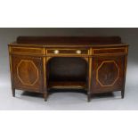 A George III mahogany and satinwood crossbanded sideboard, with galleried top,