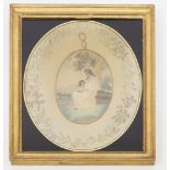 A Regency silkwork picture, depicting a mother and child,