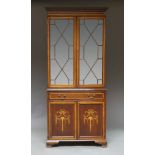 An Edwardian style mahogany and satinwood banded dispaly cabinet , in the Adam taste,