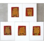 Britt-Marie Oskarsson, Swedish late 20th/early 21st century- Five dog studies; tempera paintings