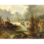 Jerome B Thompson, American 1814-1886- ''Dakota Cascade''; oil on panel, signed lower right, bears