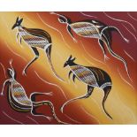Australian Aboriginal school, late 20th/early 21st century- Composition with kangaroos and geckos;