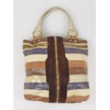 Jimmy Choo, large Mona snakeskin tote bag, multi colour stripe, midnight blue and brown suede,