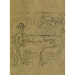 Alfred Kubin, Austrian 1877-1959- ''Bauer mit Kalb''; pencil, with stamped facsimile signature, 28.