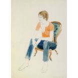 J. Davis, British late 20th century- Portrait of a seated man; watercolour, signed and dated 69 in