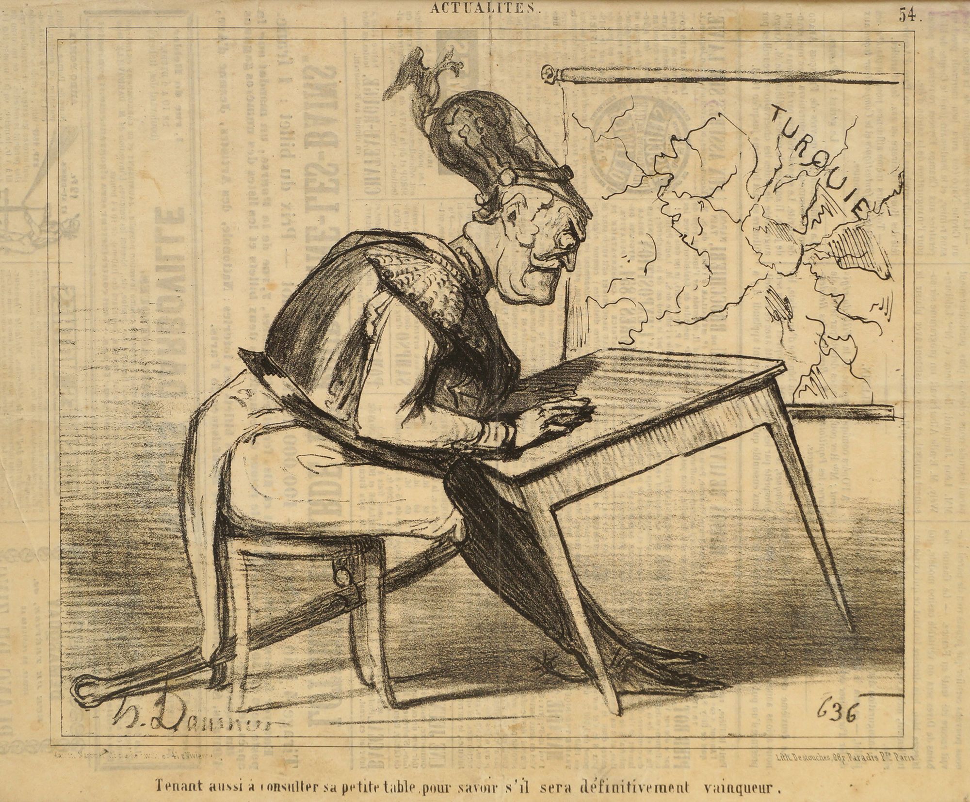 Honore Daumier, French 1808-1897- ''Tenant aussi a consulter sa petite table pour savoir s'il sera