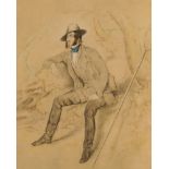 Circle of Sir David Wilkie RA, Scottish 1785-1841- Portrait of a man seated under a tree; pencil and