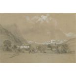 Attributed to James Duffield Harding, British 1798-1863- In an Alpine way; pencil heightened with