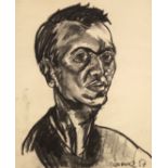 Edward Dutkiewicz, British 1961-2007- Study of a male, head and shoulders; charcoal, signed and