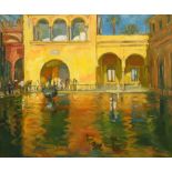 Tessa Spencer Pryse RBA, British b.1940- ''Mercury Pool, Alcazar, Spain''; oil on canvas, signed,