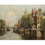 Ten Hoven, Dutch 1901-?- Canal scene in Amsterdam; oil on canvas, signed, 40.5x50.5cm Provenance: