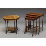 A set of three mahogany and satinwood banded nesting tables, in the Georgian manner, 20th century,