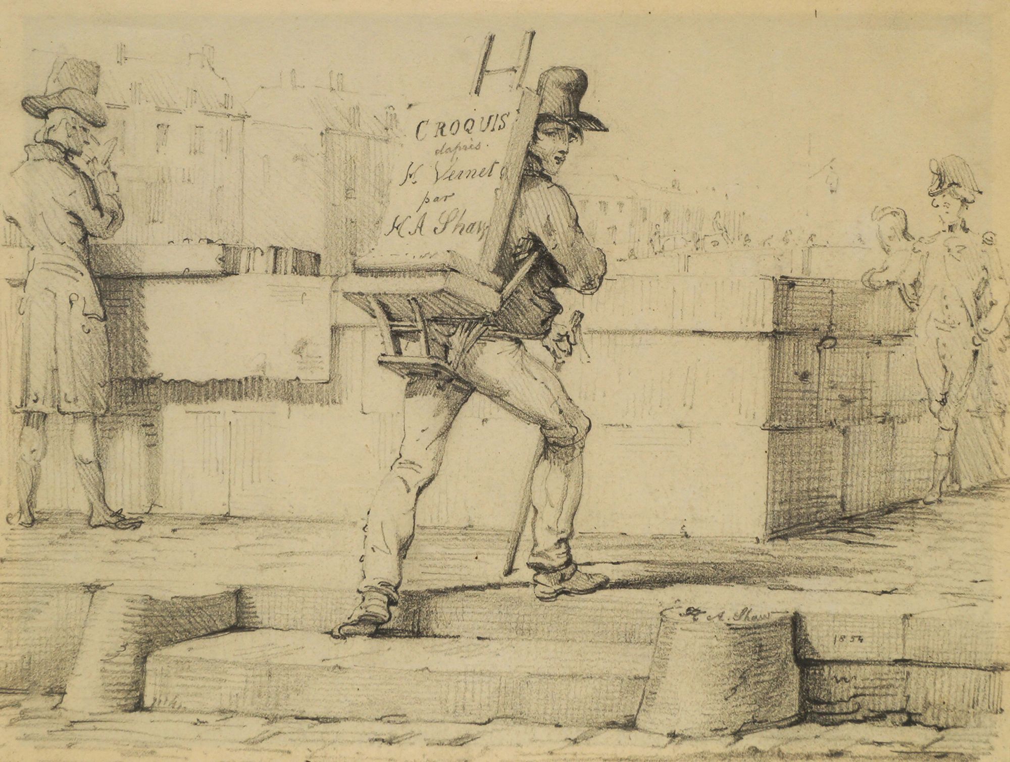 H A Shaw, British, mid 19th century- ''Croquis'' after Horace Vernet; pencil, signed and dated