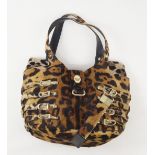 Jimmy Choo, leopard print skin tote bag, flap closure and strap and buckle details, approx 30cm