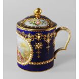 A Sevres porcelain large mug and cover, Pot a Boire, 18th century, the lid painted and decorated
