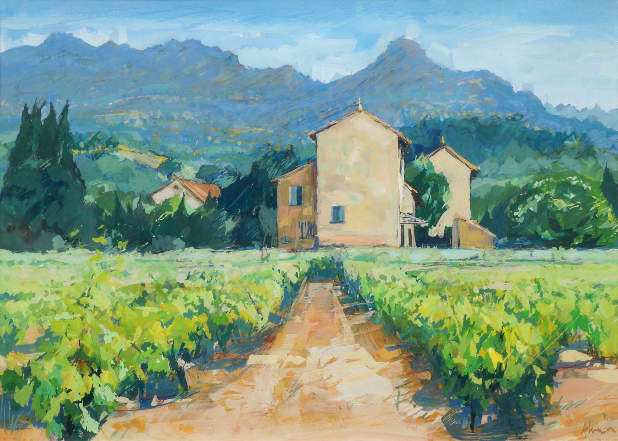 Anthony Claude Atkinson ARCA, British 1929-2014- ''The Old School, Gigondas''; gouache, signed,