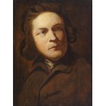 British School, late 18th century- Portrait of a gentleman, quarter-length in a brown coat; oil on