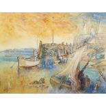 Neville Le Ray, British b.1939- ''La Salerie Harbour''; watercolour and pencil, signed and dated