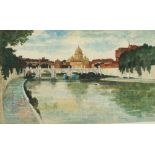 Wilfred Fairclough, British 1907-1996- ''Ponte San Angelo- St Pietro''; watercolour and gouache over