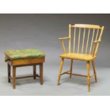 A Victorian piano stool, with button green leather upholstery, and mechanical seat action, on square