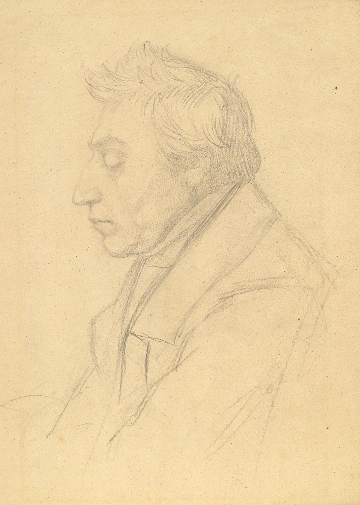 French School, mid/late 19th century- Profile of a man, head and shoulders; pencil on paper, 32.