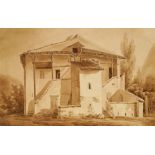 French School, mid 19th century- Farm house in Cusset; watercolour, monochrome/wash over traces of