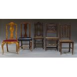 Five various chairs, 18th century - early 20th century, comprising a Dutch marquetry inlaid hall