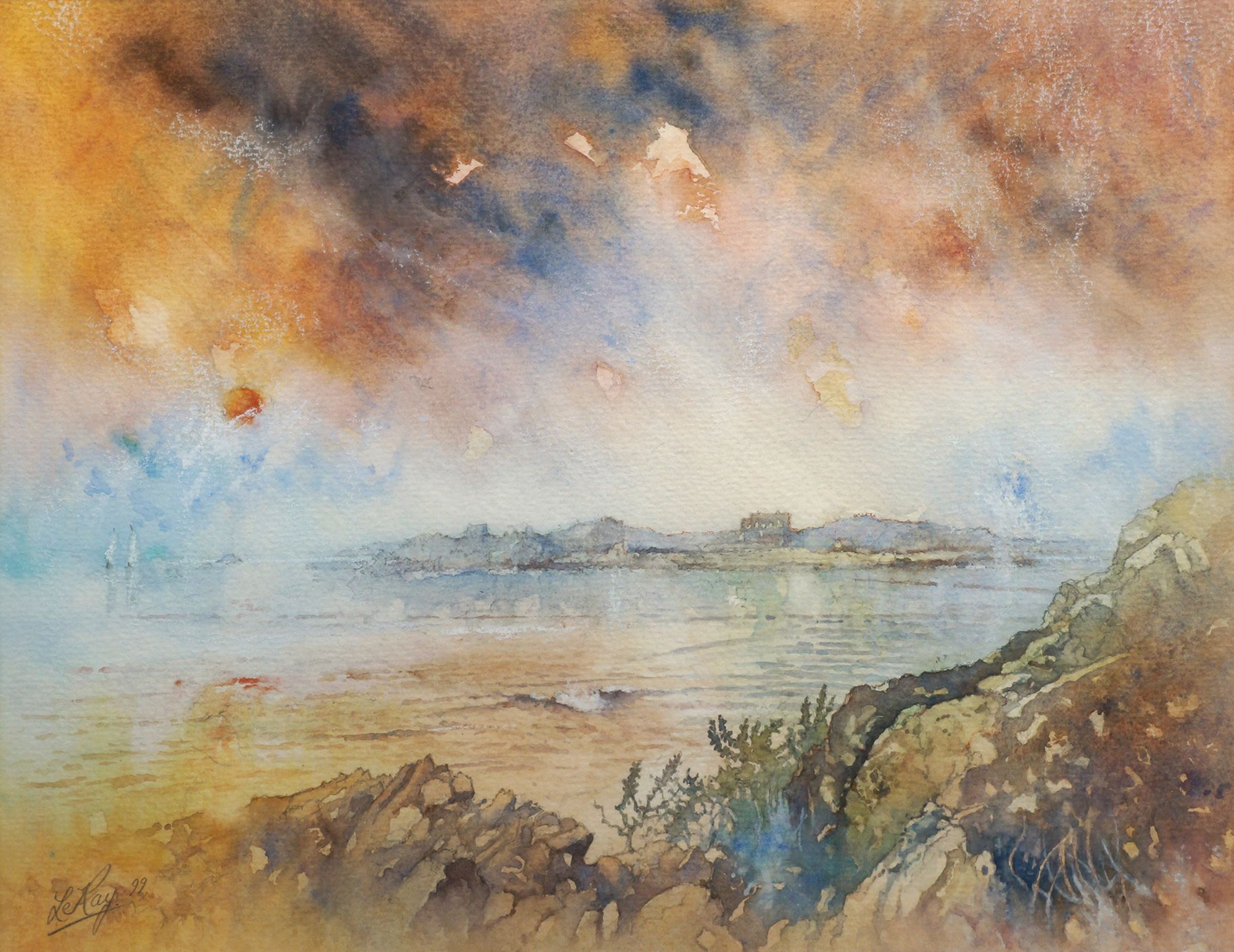 Neville Le Ray, British b.1939- ''West Coast Sunset''; watercolour over traces of pencil, signed and