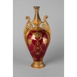 An impressive Royal Crown Derby twin handled vase, 20th century, with pierced handles,