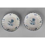 A pair of Worcester blue and white porcelain lobed dishes, 18th century,