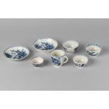 A collection of Worcester blue and white porcelains, 18th century, to comprise two saucers,