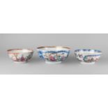 Three Chinese Canton export porcelain punch bowls, late 18th century,