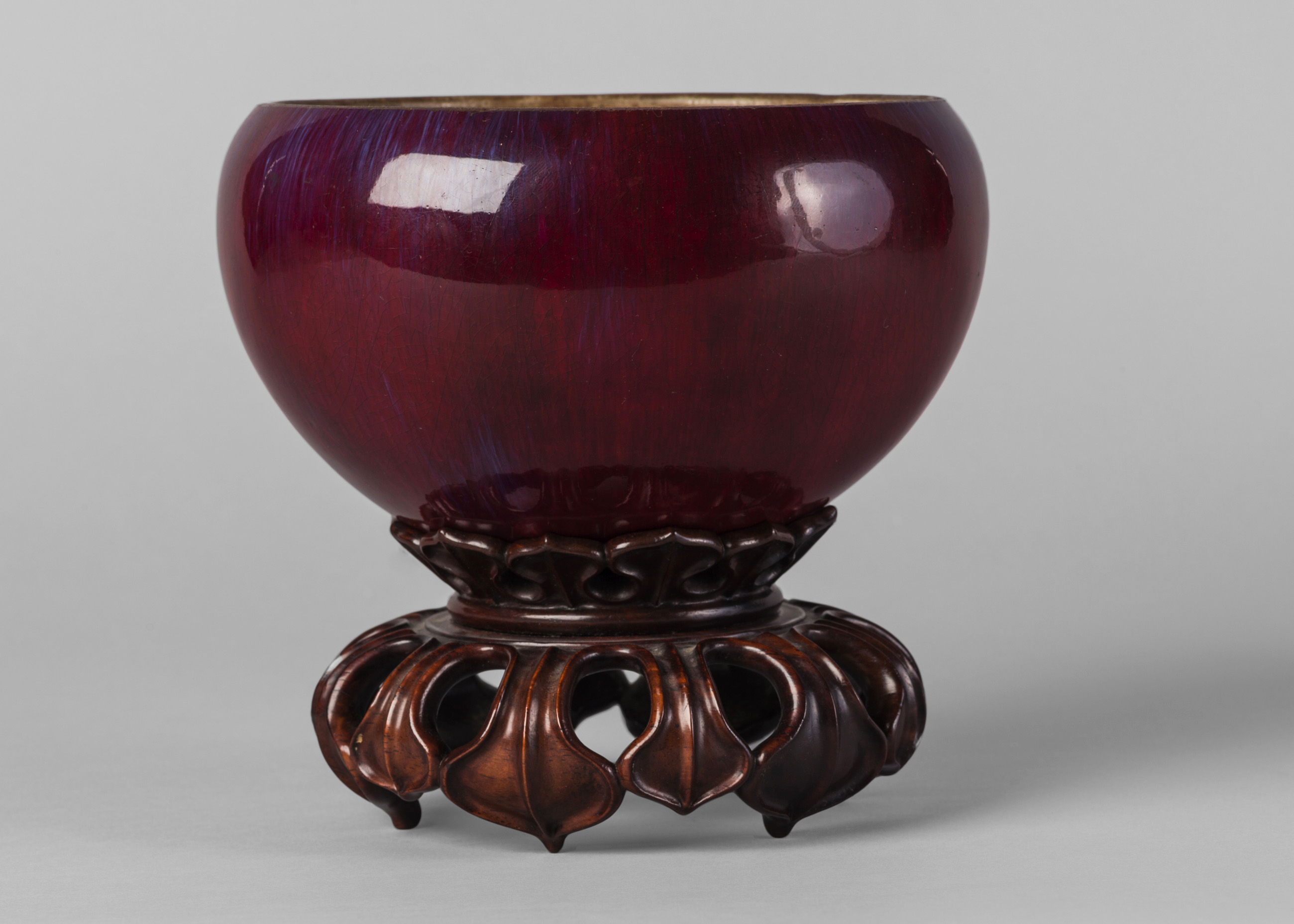 A rare Chinese porcelain flambé glazed brushwasher, 18th century,