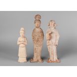 Two Chinese pottery Tang style figures of court ladies,