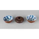 A Chinese brown glazed squat jar, Yuan dynasty, with mottled light brown glaze, flat unglazed base,