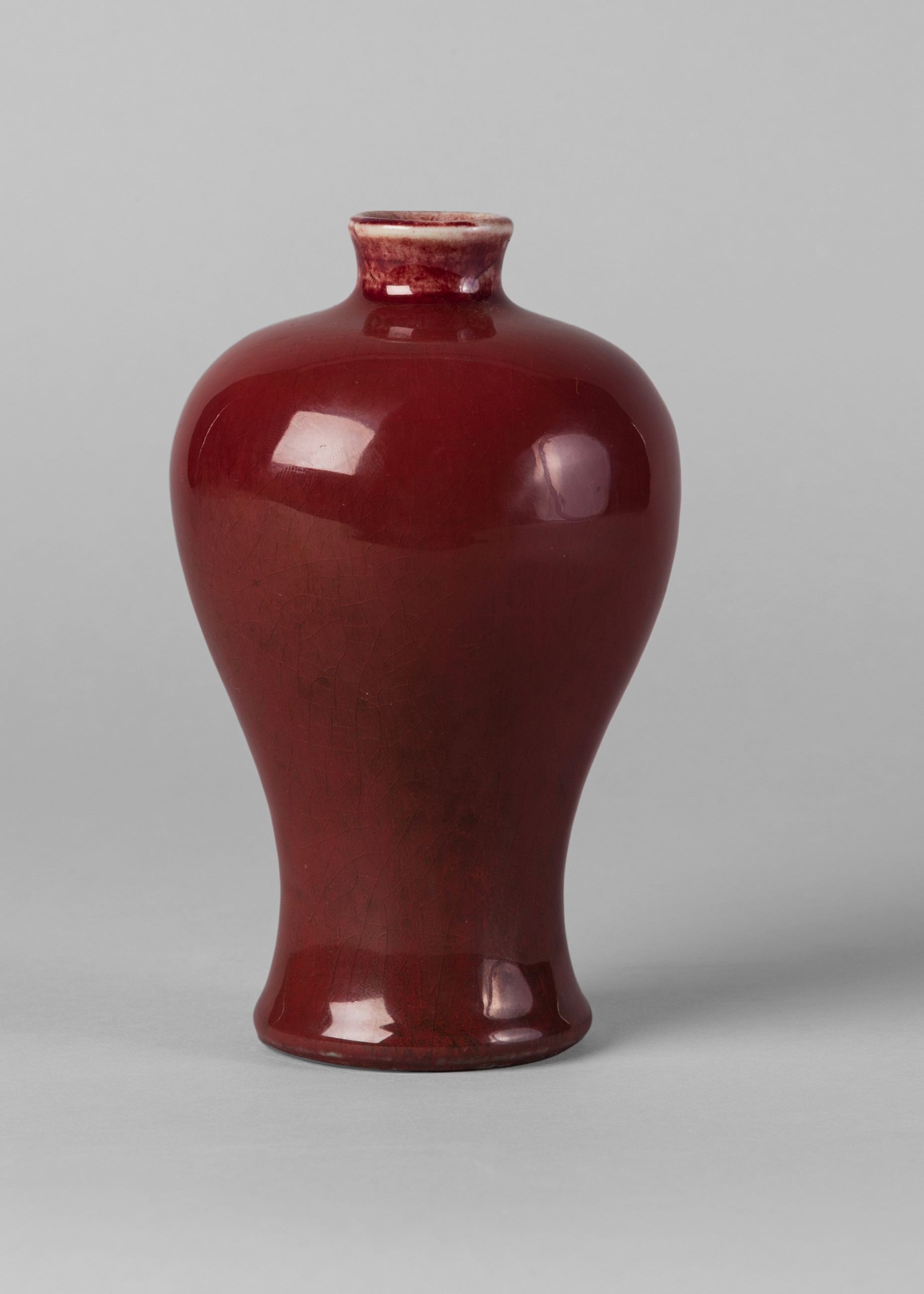 A Chinese porcelain sang-de-boeuf glazed meiping vase, 18th century, with rich red,