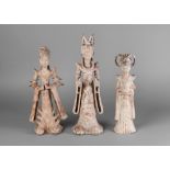 Three Chinese pottery Tang style court princess figures, early 20th century,