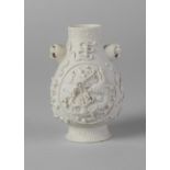 A Chinese biscuit porcelain 'Eight Taoist Emblems' miniature vase,