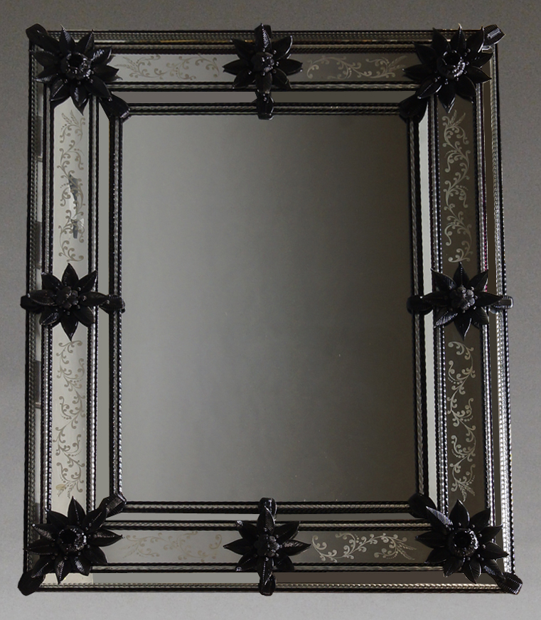 Barbini, Murano, a rectangular Venetian style mirror decorated with foliate etched design and