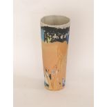 James Pegg, British b.1983; a white porcelain slipware cylinder shaped vase, decorated with blue,