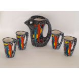 Le Vaucoura, Vallauris, a pottery lemonade set, circa. 1970s, decorated with black and white sponged