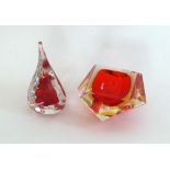 A squarish facet cut glass bowl, late 20th/early 21st century, amber and red cased in clear, width