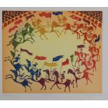 John August Swanson, American b.1938- ''Circus Gallop''; etching, aquatint in colours, signed, dated