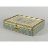 A Continental rectangular painted metal box, late 19th/early 20th century, with embossed leaf rim,