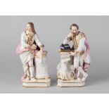 A pair of Derby figures of Milton and Shakespeare, red marks to base,