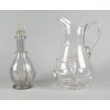 A four-section glass flask, 19th century, of bulbous form, with four stoppers, 30cm high, together